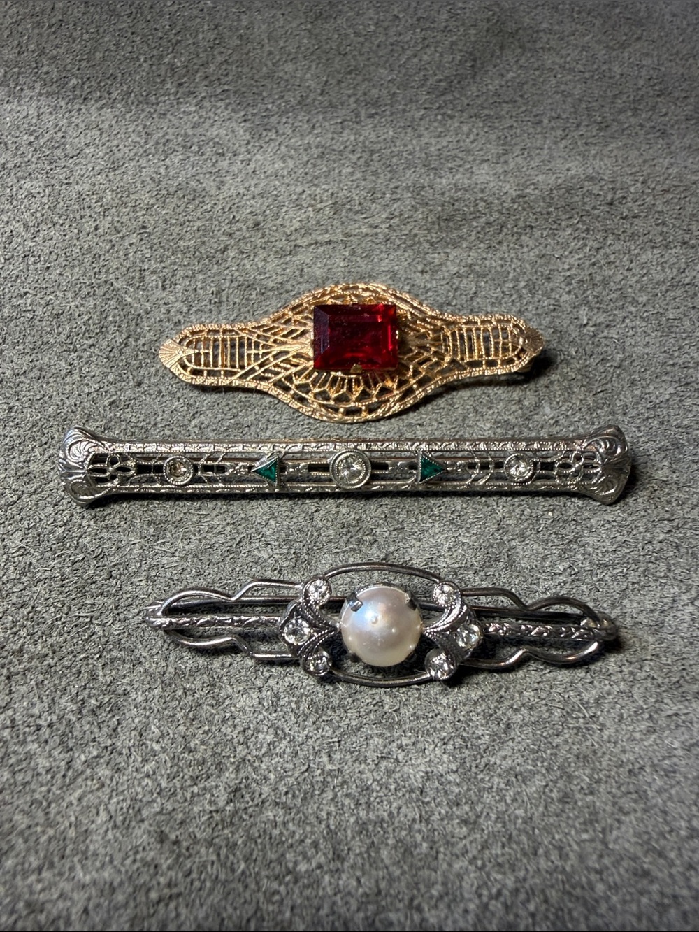 Trio of Vintage Art Deco Style Bar Brooches